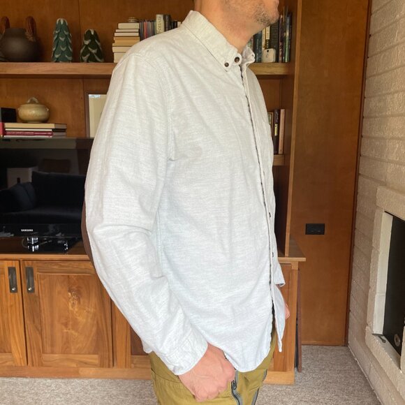 J Crew Shirt Men Large Light Gray Flannel Leather Elbow Patches - Picture 7 of 8